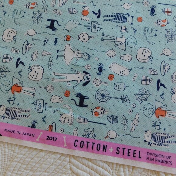 Lil Monsters Tricks & Treats Party Cotton Steel Halloween ghost cat fabric BTHY - Picture 4 of 16